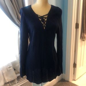 #Navy sweater top# tie neck